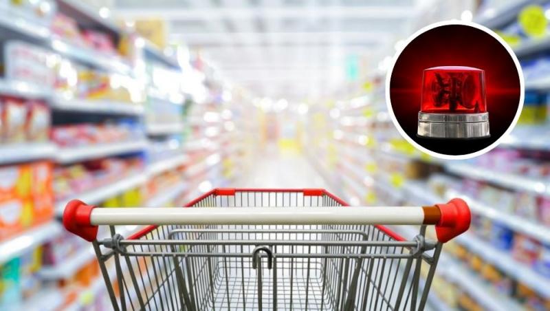 colaj căruț în supermarket și alarmă