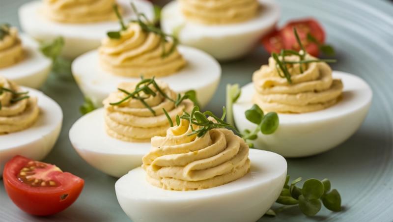 Ouăle umplute cu pateu în prim plan