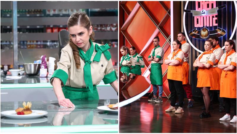 Simona Ioana Hajdu și concurenții echipei portocalii și echipei verzi în platoul Chefi la cuțite