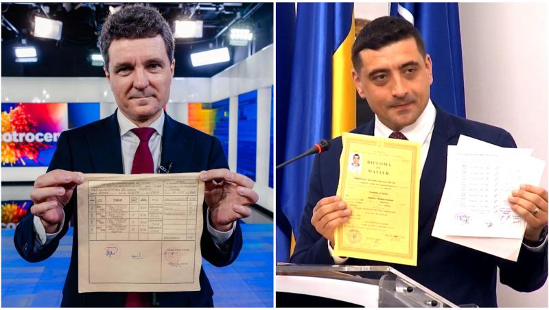 Colaj Nicușor Dan și George Simion. Ambii candidați își prezintă diplomele de bacalaureat