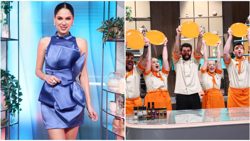 Irina Fodor, Chef Richard Abou Zaki și concurenți din echipa portocalie Chefi la cuțite