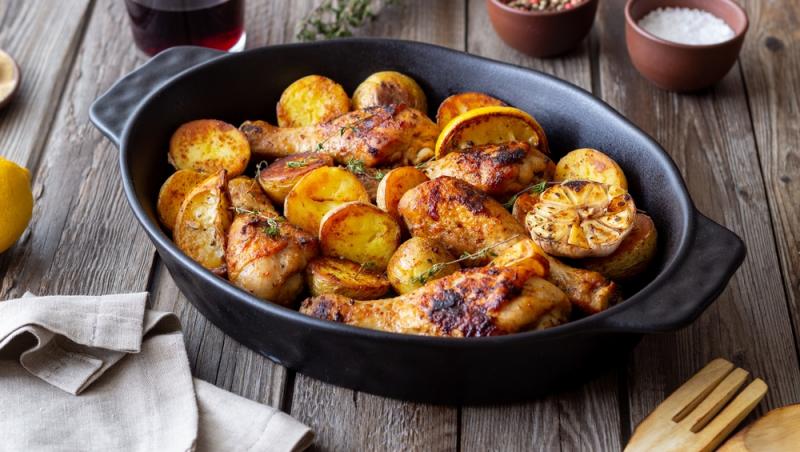 Pui cu cartofi și salată