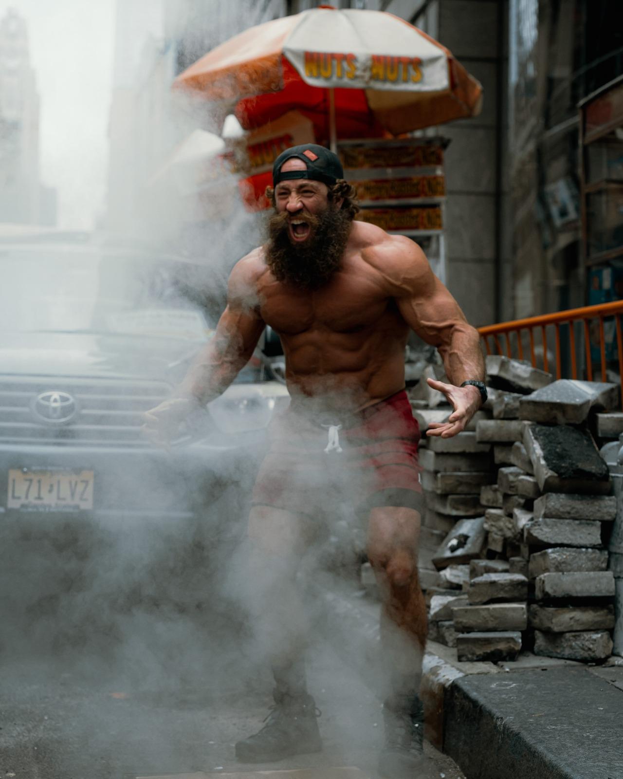 Liver King la bustul gol, țipând