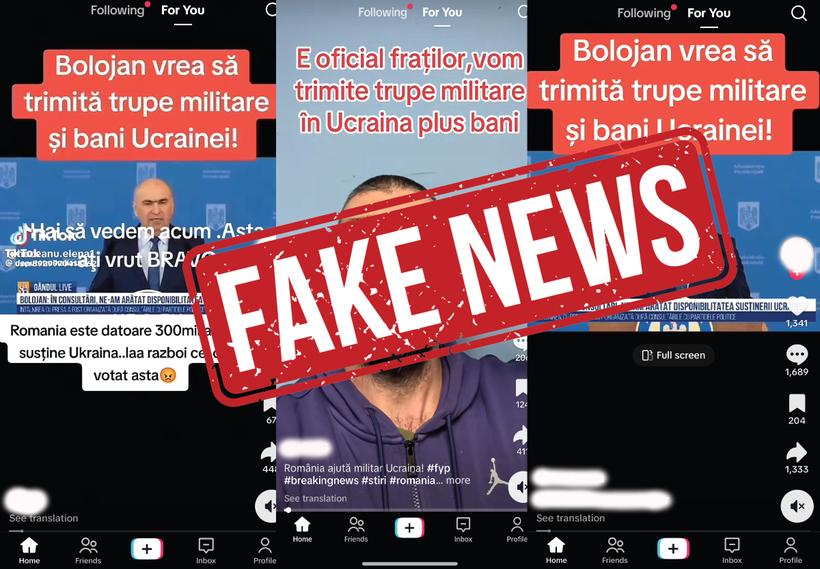 FAKE NEWS demontat de MApN: Statul rom&acirc;n nu trimite trupe &icirc;n Ucraina, așa cum se creează impresia prin filmulețe false, pe TikTok