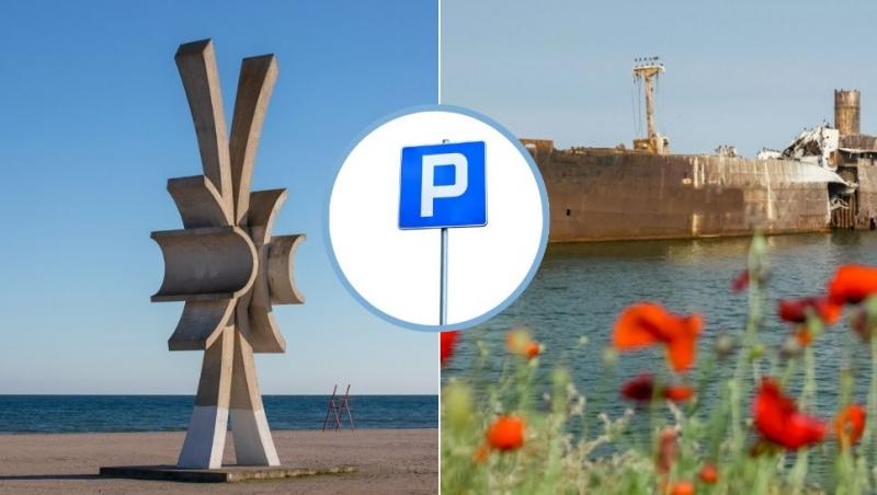 colaj obelisc costinești, epava costinești cu maci și semn de parcare