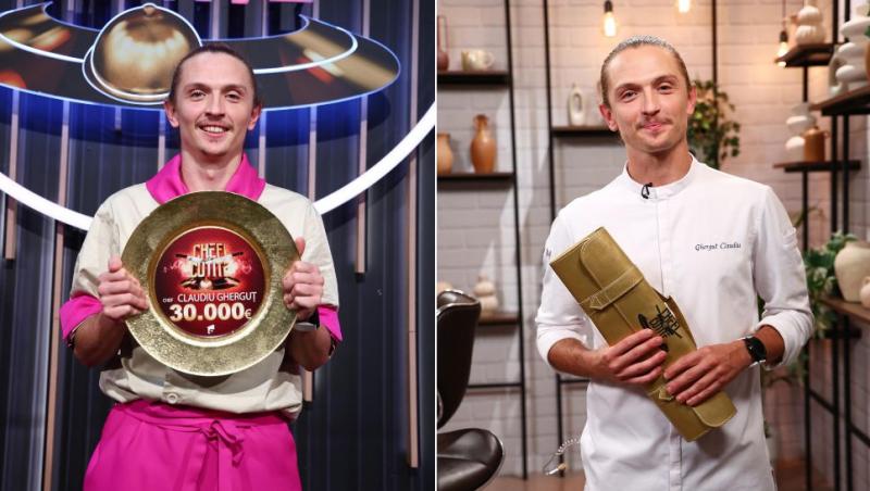 colaj claudiu gherguț după finala chefi la cuțite și claudiu gherguț după audiții chefi la cuțite cu un cuțit de aur