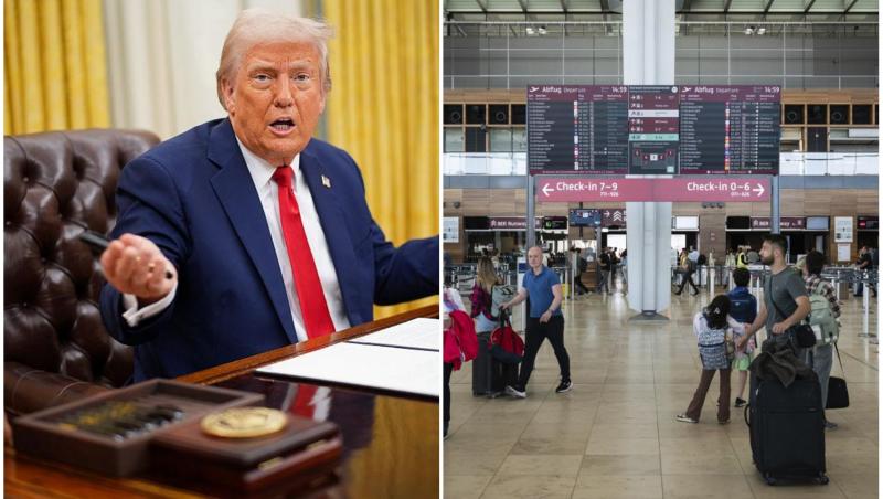 colaj foto cu donald trump si aeroport din romania