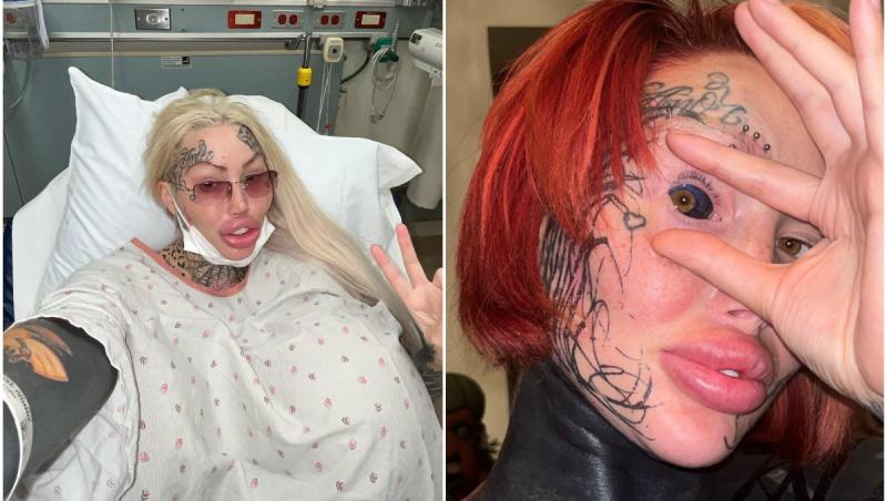 Colaj cu modelul Mary Magdalene, care își arată ochiul negru și a vrut să își tatueze și ochiul stâng