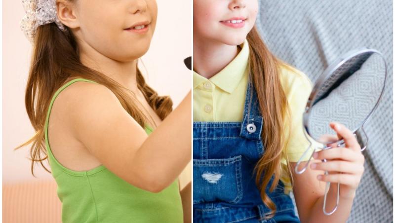 colaj foto cu fetite care se uita in oglinda