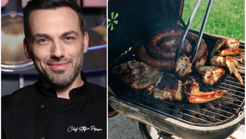 colaj foto cu chef stefan popescu si poza cu gratar pe carbuni