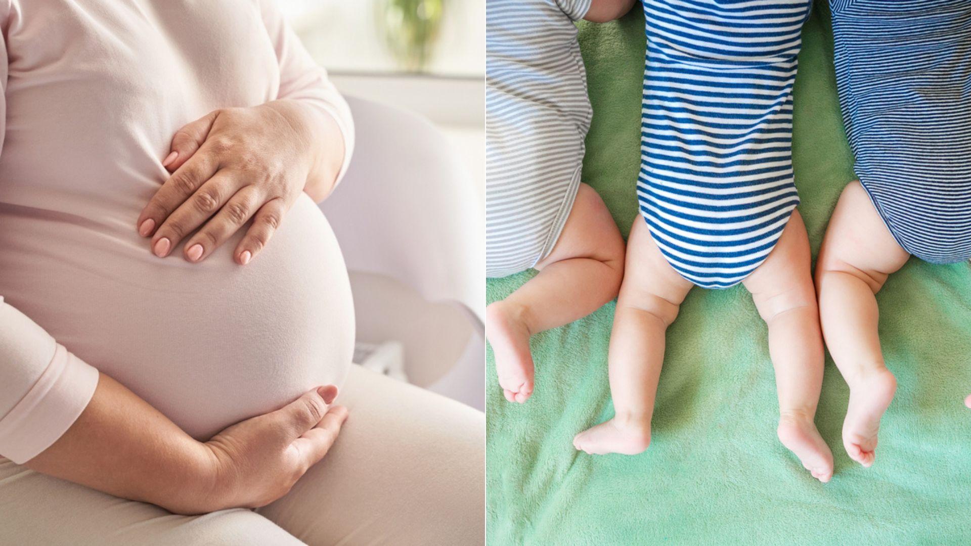 colaj femeie insarcinata si tripleti