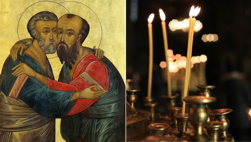colaj icoană sfinții petru și pavel și lumânări aprinse