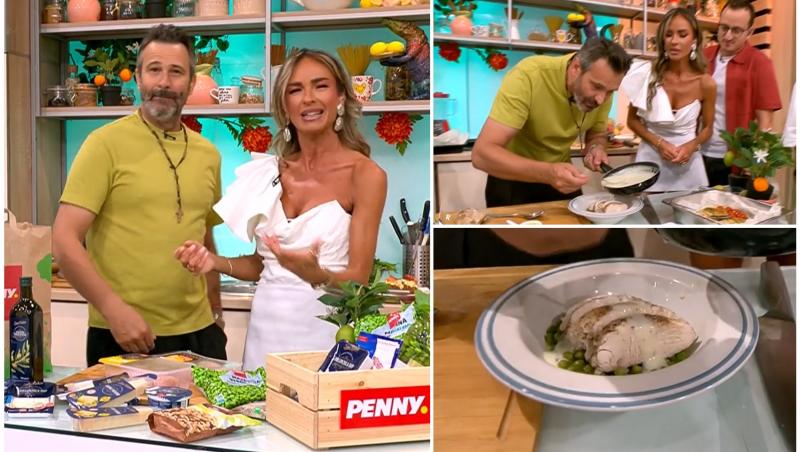colaj foto cu chef nicolai tand si diana munteanu si reteta de pui cu sos gorgonzola si mazare de la neatza cu razvan si dani