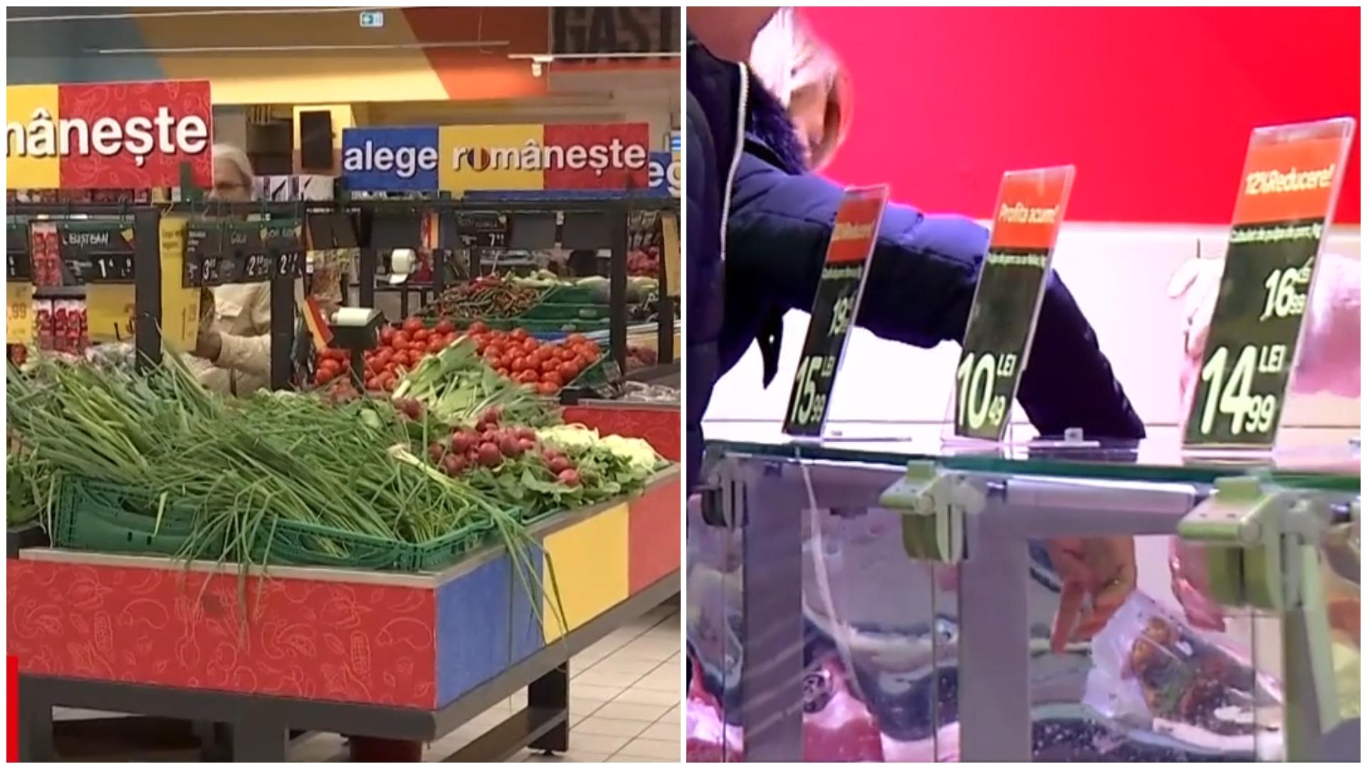 Legume, fructe și carne într-un supermarket