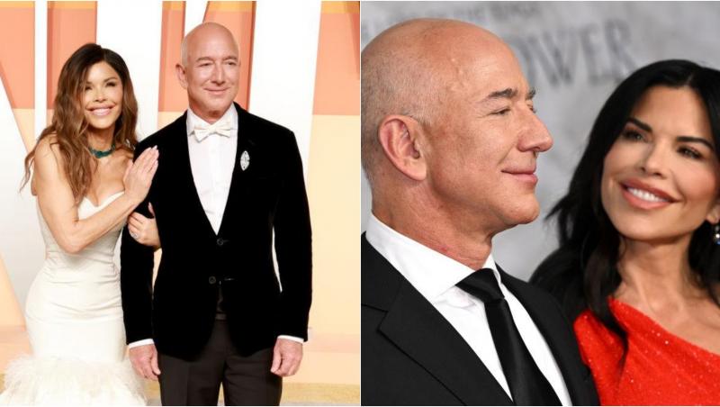 colaj foto Jeff Bezos și Lauren Sanchez