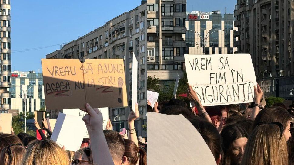 colaj mesaje pentru siguranța femeilor de la protestul de la începutul lunii iunie 2025