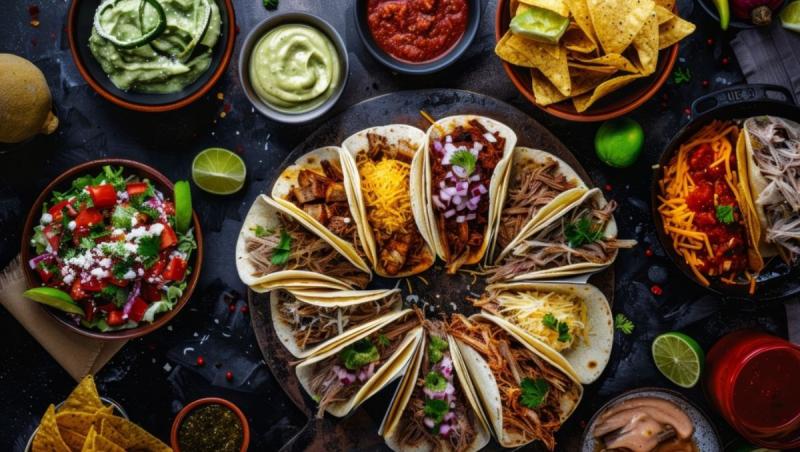 masă cu mai multe sortimente de tacos