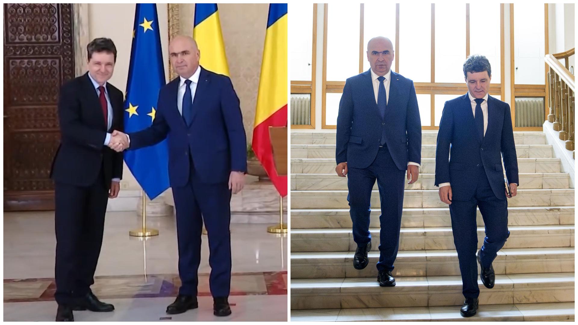 Colaj cu Ilie Bolojan și Nicușor Dan în două ipostaze diferite