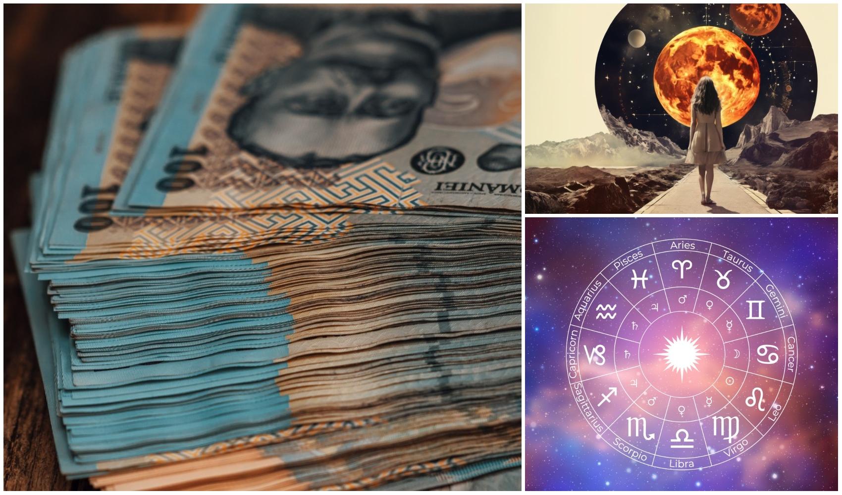 colaj foto cu cerc cu cele 12 zodi si poza cu bani