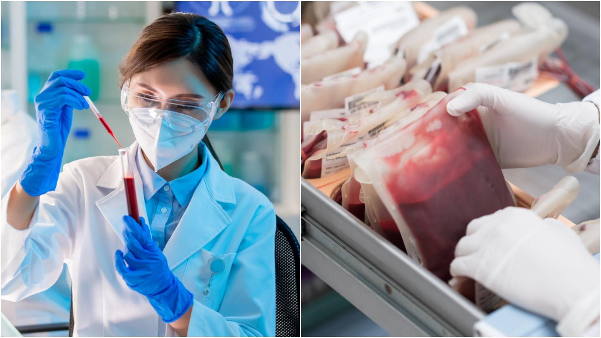 colaj foto proba de sange si un cercetator