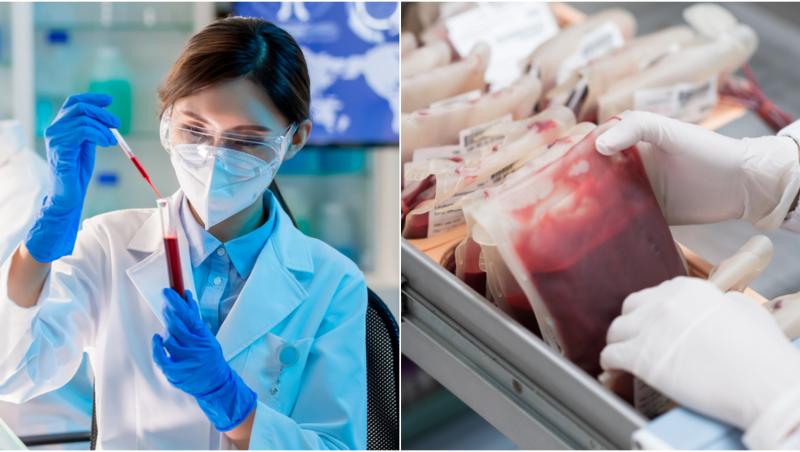 colaj foto proba de sange si un cercetator