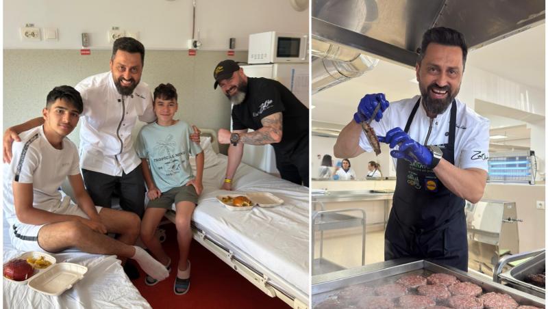 colaj foto cu orlando zaharia si copii internati la spitalul de pediatrie din pitesti