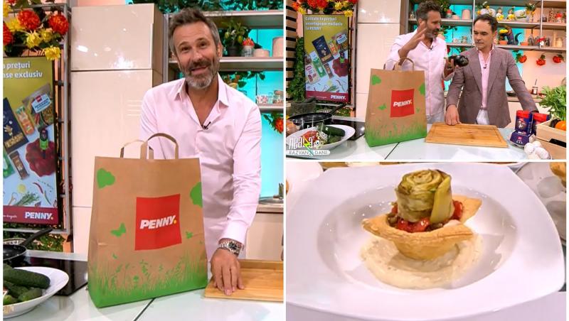 colaj foto cu chef nicolai tand si razvan simion si reteta de tartaletă cu trandafir de vinete, sos de parmezan și pesmet crocant de la neatza cu razvan si dani