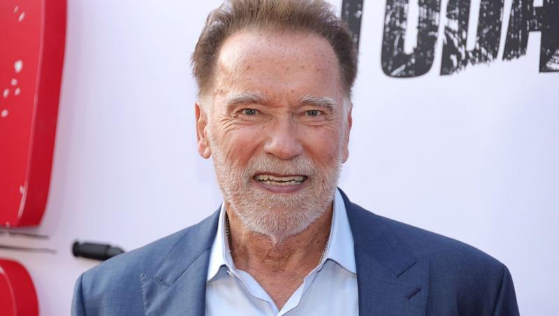 Arnold Schwarzenegger îmbrăcat cu un costum bleumarin