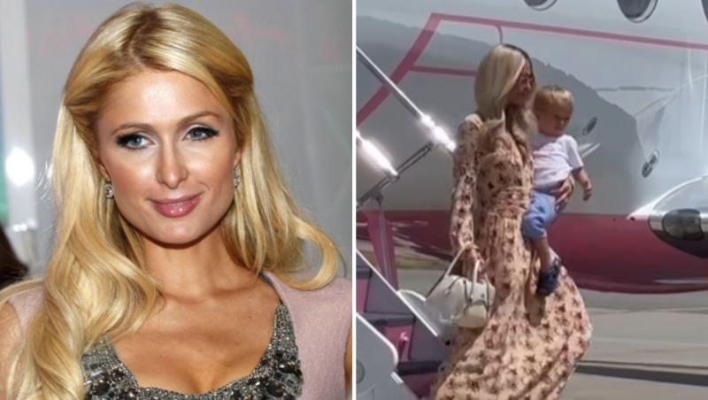 VIDEO Paris Hilton a aterizat pe aeroportul din Craiova, alături de fiul ei. Va urca mâine seară pe scena Festivalului IntenCity