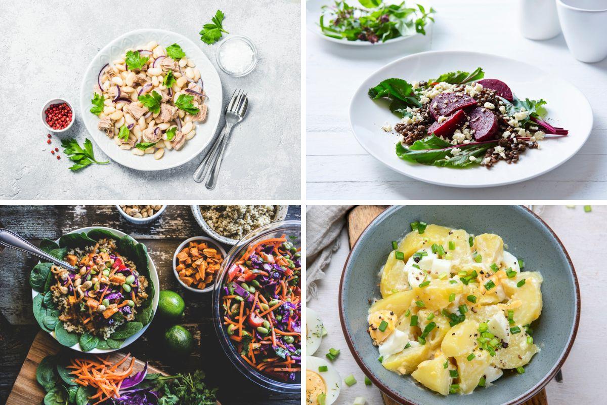 4 farfurii cu salate sățioase pentru cină