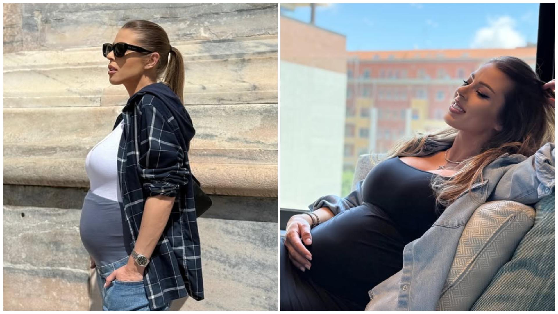 Colaj cu Roxana Nemeș în două ipostaze diferite cu burtica e gravidă la vedere