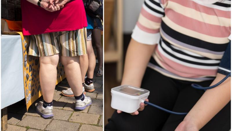 colaj foto cu femeie obeza si femeie care isi ia tensiunea