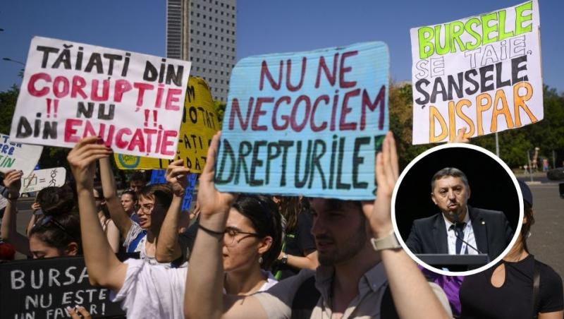 colaj studenți protestând în piața universității și daniel david