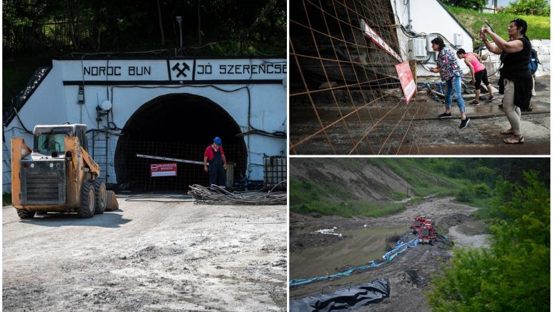 colaj foto cu oameni care pozeaza salina praid si poze cu masini de interventie