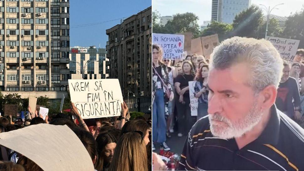 colaj imagini protest piața victoriei pentru siguranța femeilor, agresor în piața victoriei la protestul pentru siguranța femeilor 2025