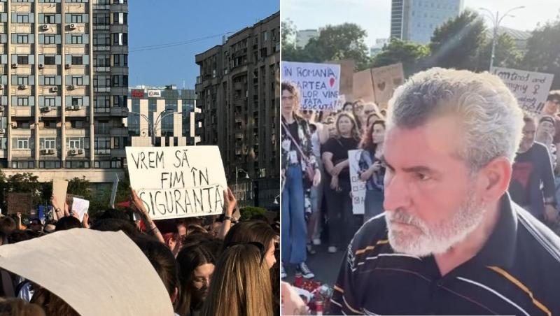 colaj imagini protest piața victoriei pentru siguranța femeilor, agresor în piața victoriei la protestul pentru siguranța femeilor 2025