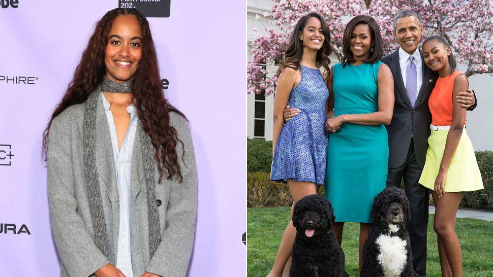 colaj malia obama, malia, sasha, michelle și barack obama cu câinii lor