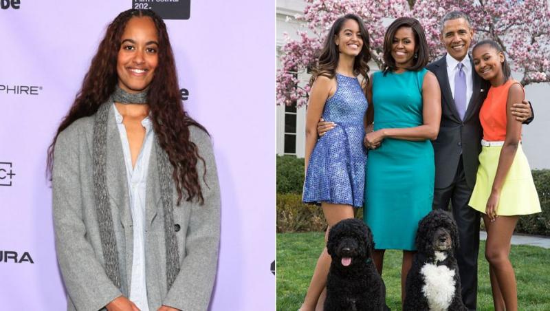 colaj malia obama, malia, sasha, michelle și barack obama cu câinii lor