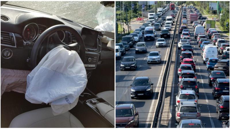 Un airbag explodat și o șosea intens circulată de mașini