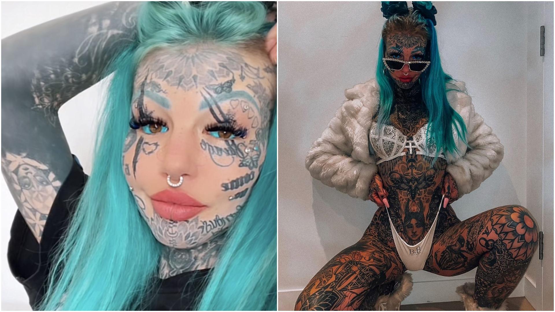 colaj foto amber luke, cea mai tatuata femeie din australia