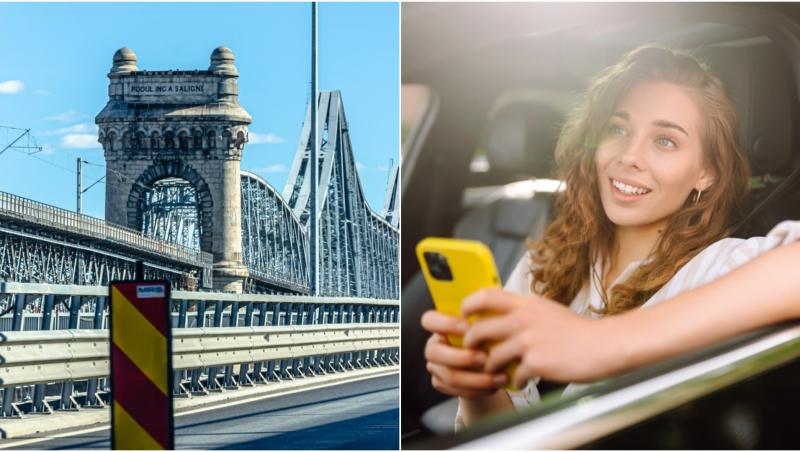 colaj foto pod de la fetesti constanta si o fata in masina cu telefonul in mana