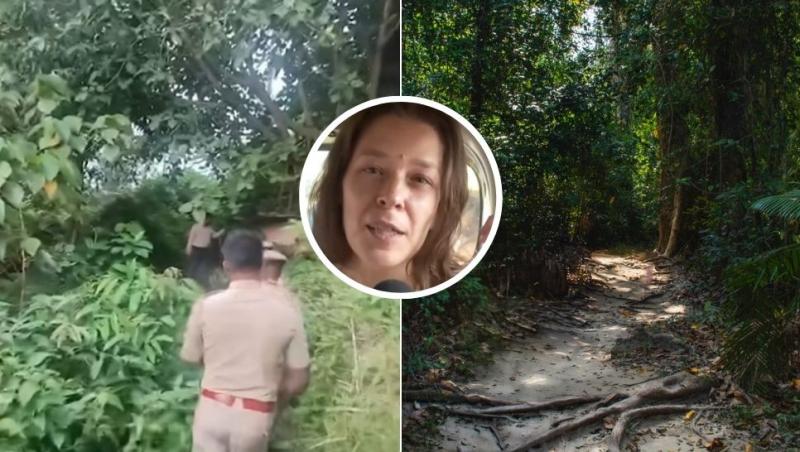 colaj polițiști indieni, drum către o peșteră și nina kutina din rusia care trăiește în peșteră cu fiicele ei