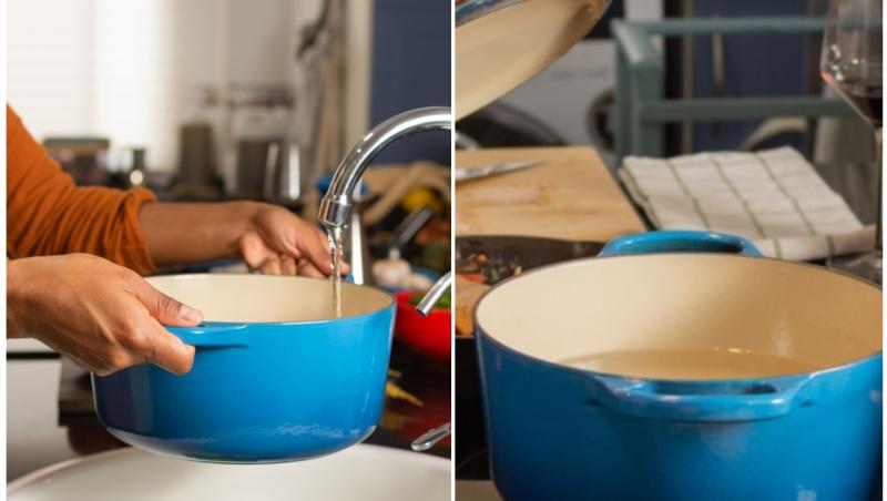 imagine cu o femeie care foloseste o oala cu apa