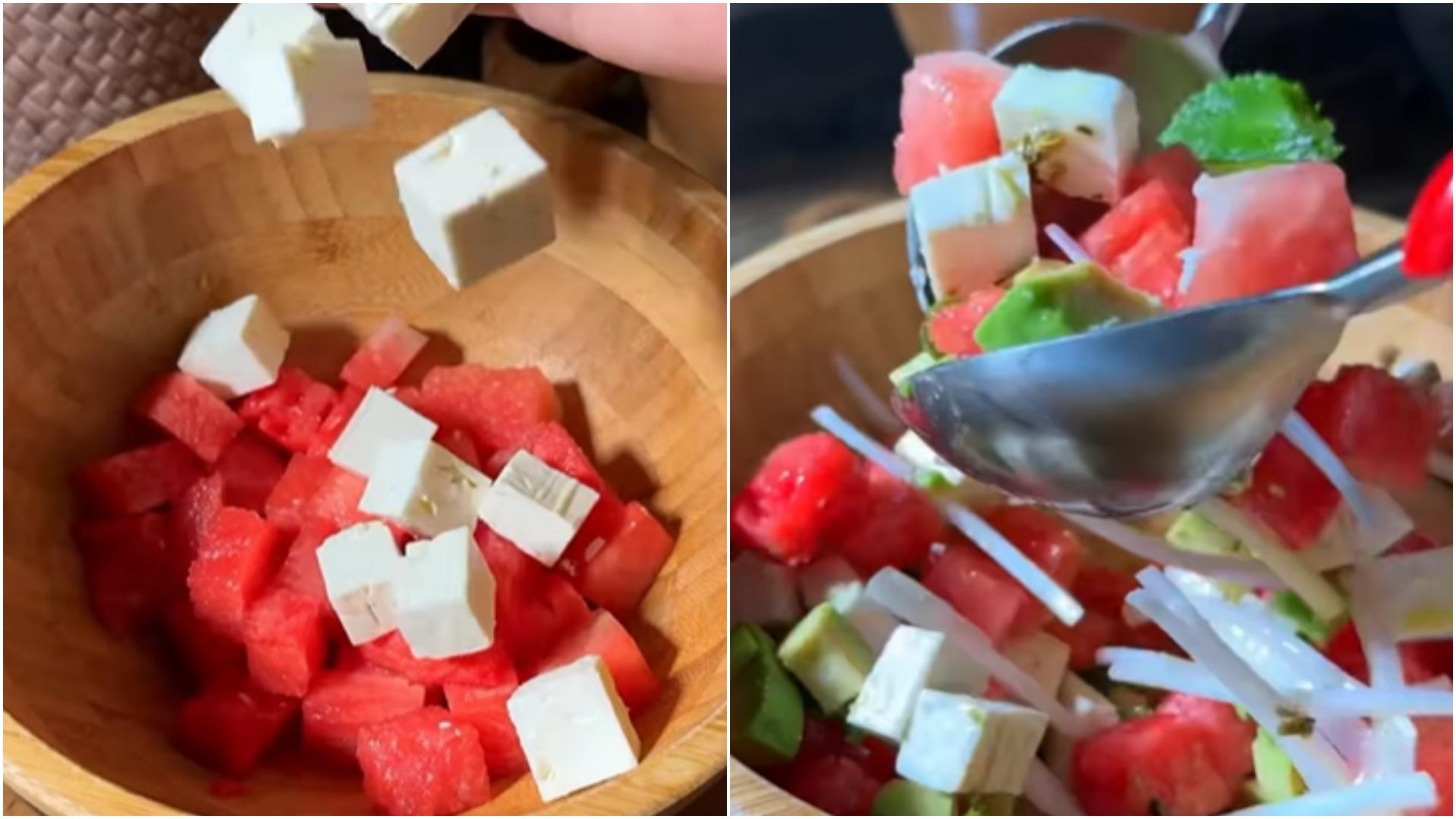 Rețeta virală de salată cu pepene, brânză și ceapă care a scandalizat internetul. Combinația este neașteptat de gustoasă