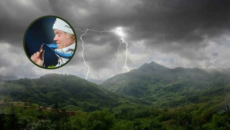 colaj fulger în timpul unei furtuni în munți, Audun Grönvold cu medalia de bronz