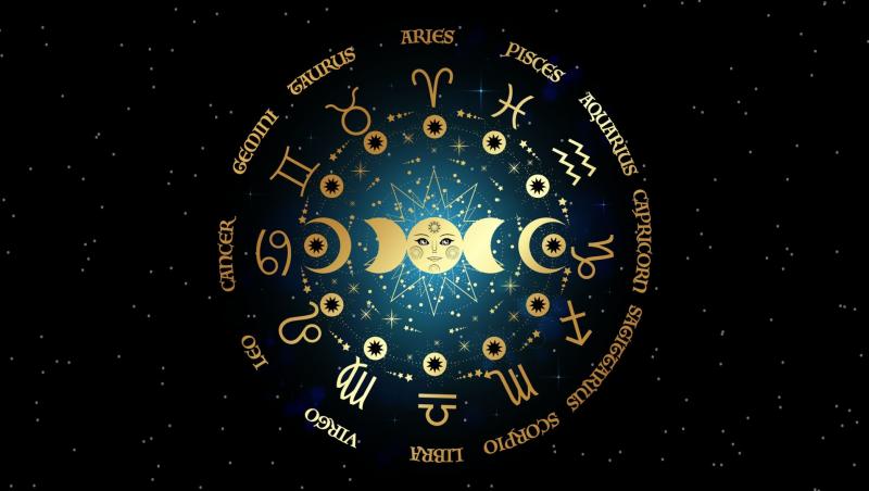 Roata de aur a semnelor zodiacale și a lunii triple, sistemul solar, fazele lunii, orbitele planetelor, cercul energetic