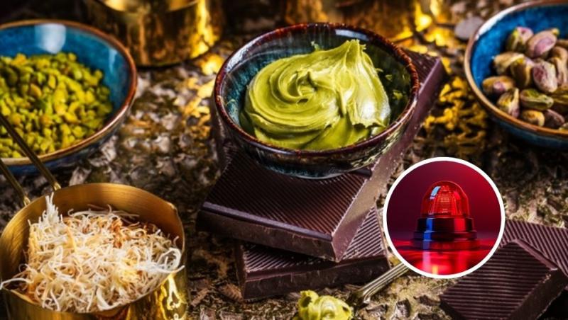 colaj cremă de fistic, fictic ciocolată și kataif, alarmă