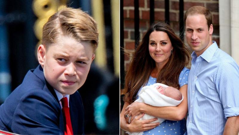 colaj prințul george, kate middleton cu prințul george în brațe la maternitate și prințul william