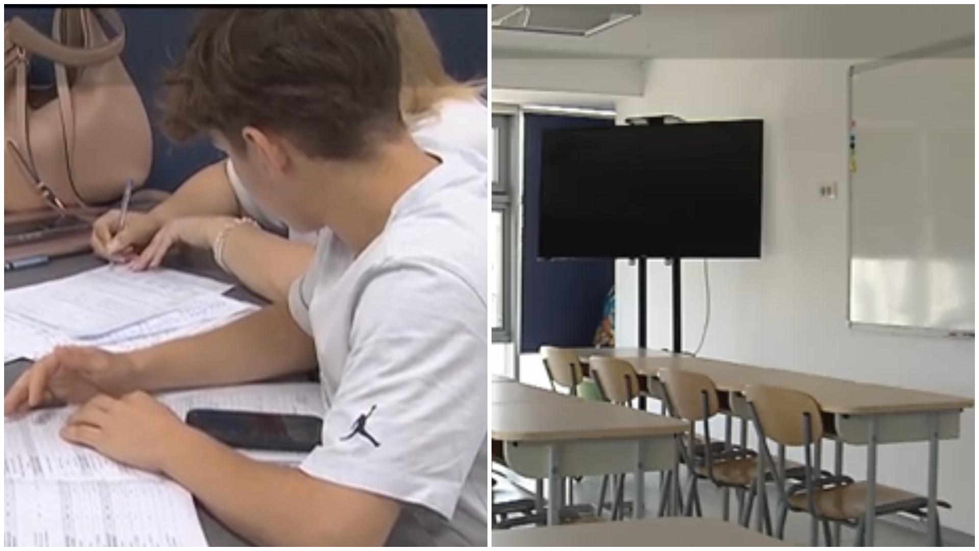 Elevi care completează documente pentru înscrierea la liceu și o clasă de curs