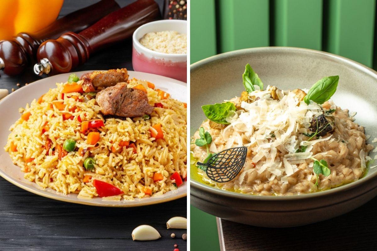 două farfurii cu pilaf și risotto
